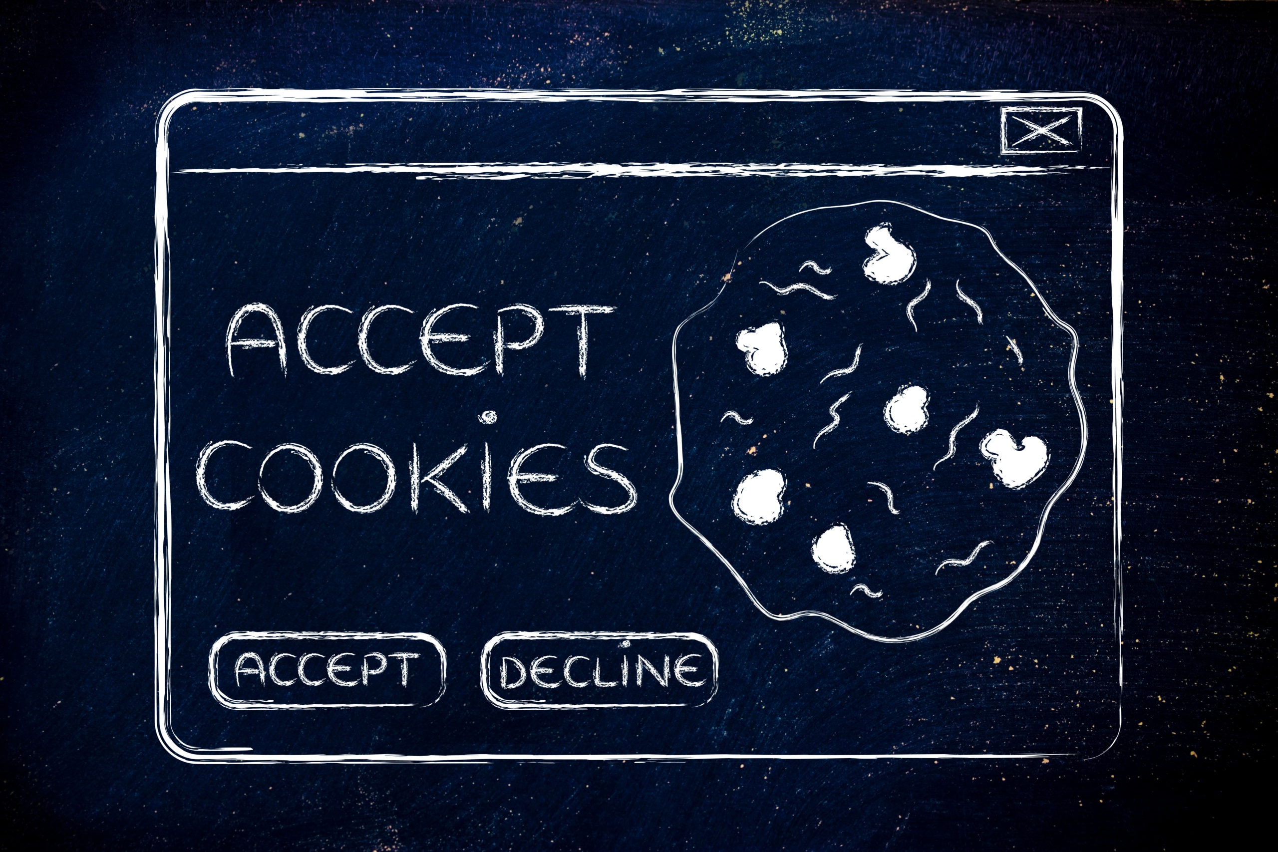 flat illustraion of a funny pop-up about browser cookies
