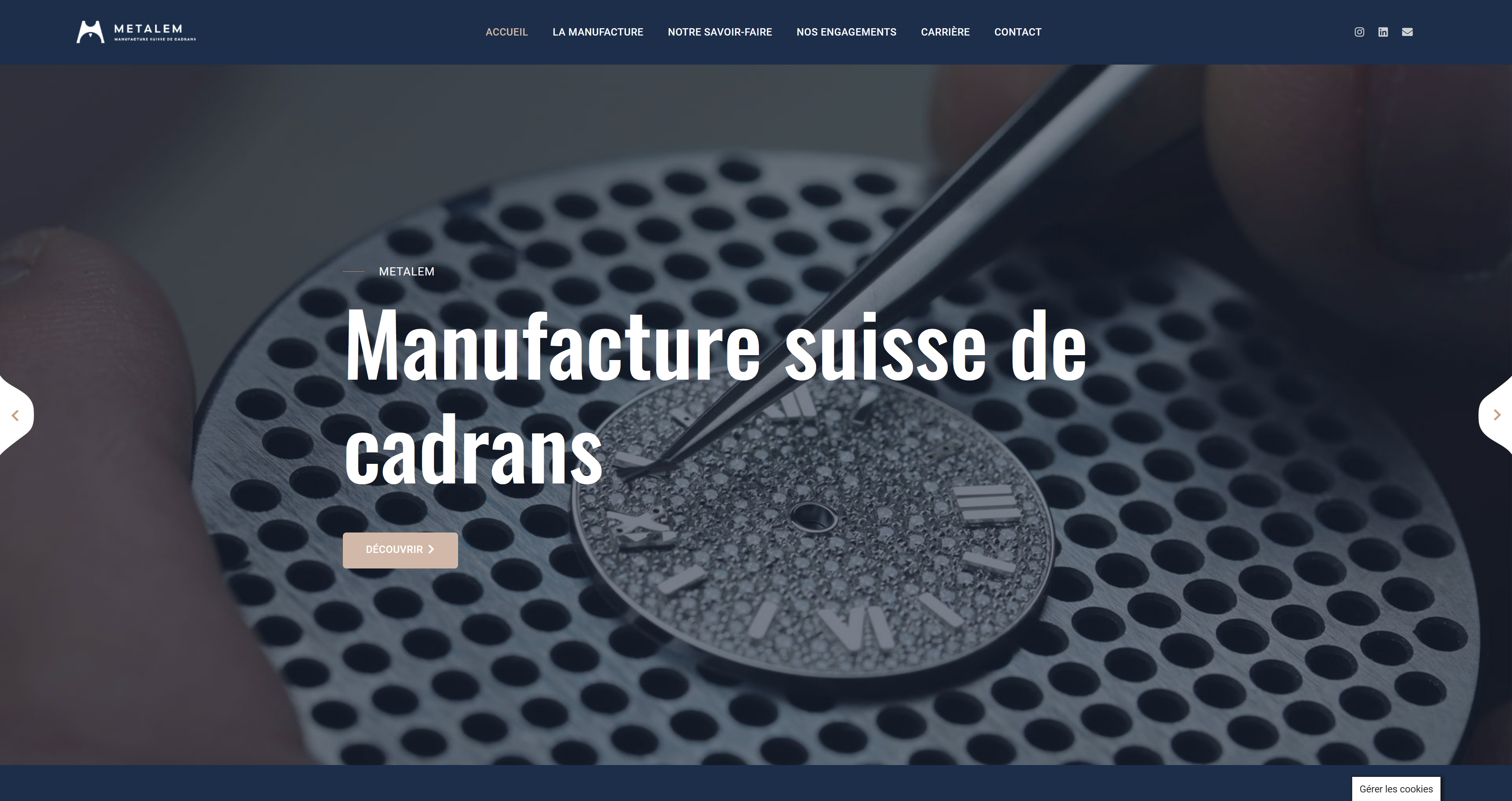 Homepage du site metalem.ch, développé par The Swiss Peak