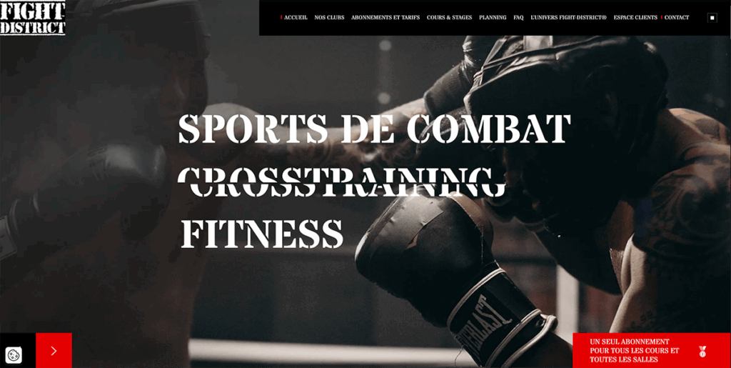 Aperçu de la page d'accueil du site de Fight-District, réalisé par The Swiss Peak