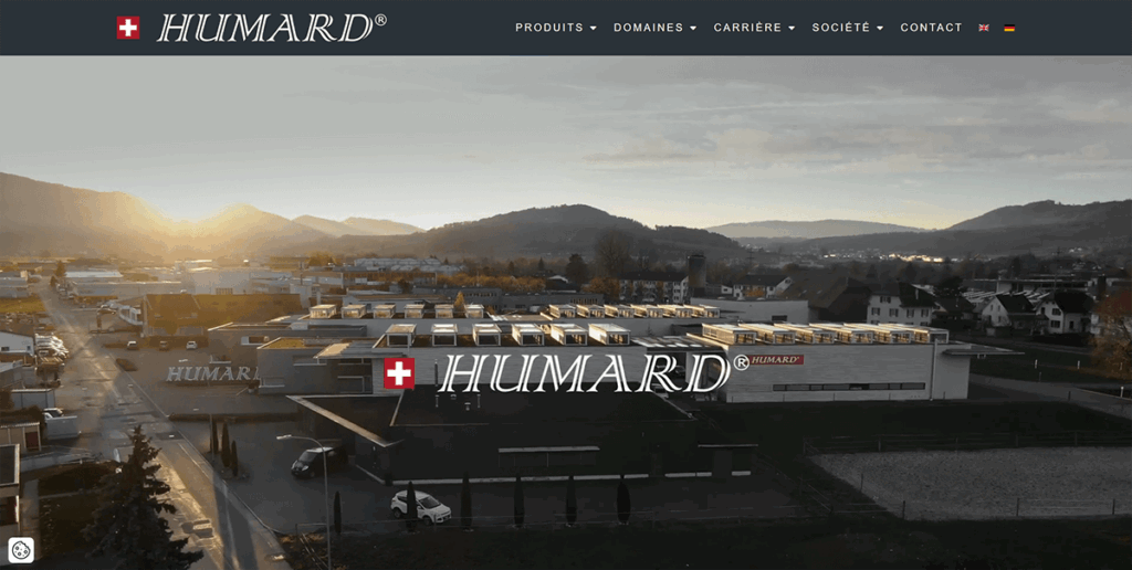Aperçu de la page d'accueil du site de Humard Automation, réalisé par The Swiss Peak